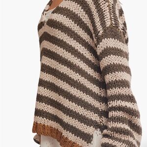 Free People Striped V-Neck Sweater -Cream and Green Portland Swater Free apeople